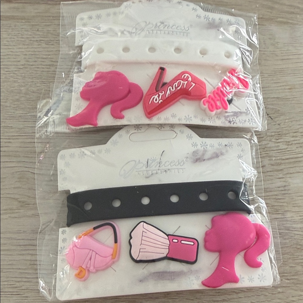 Barbie Pink and Black Bracelet/Shoe Charm Set